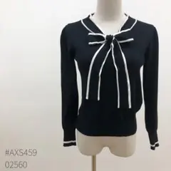 tocco colset 配色ライン入りボウタイリボンニットプルオーバー Mのサムネイル