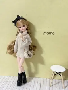 22cmドール服 クマちゃんバッグ×ミニ丈ニットワンピース♡2点セット
