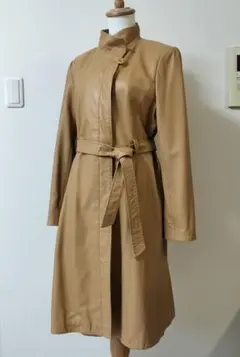 美品　BALMAIN　羊革　オールレザー　ロングコート　11号
