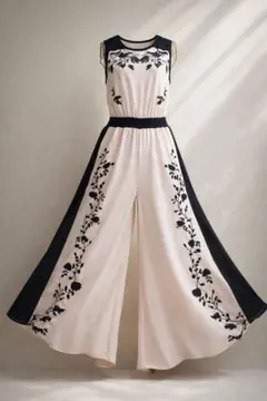 上品 ピンクベージュ花柄 ジャンプスーツ シアーカーデSET春夏 フォーマル