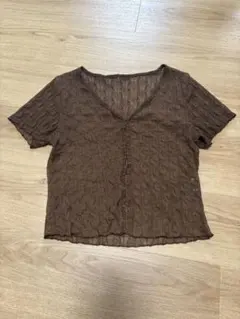 極美品✨SHEIN/シーイン カーディガン ショート丈 半袖 Tシャツ ブラウンのサムネイル