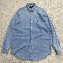 90s 赤刺繍 ポロバイラルフローレン BDデニムシャツ ビッグシルエット