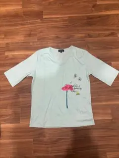 SONIA RYKIEL VネックTシャツ 水色 L 花柄 蜂プリントのサムネイル