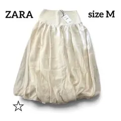 新品未使用　ZARA 異素材コンビ バルーンスカート ニット シフォン M 完売