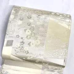 袋帯　宝尽くし　菊花　楓　桔梗　吉祥和模様　白地　銀糸　着物　043tz
