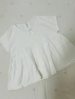 ワンダフルワールド　半袖　カットソー　Tシャツ 綿　ピコフリル　リボン