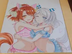 も*ん様 手描きイラスト ファンアート ウマ娘 ダイワスカーレット 水着