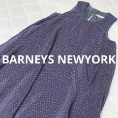 美品BARNEYS NEWYORKノースリーブ Aラインワンピース 紺×赤ドットのサムネイル
