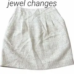 美品✨jewelchanges ツイードスカート ひざ丈 ホワイト　ユナイテッドのサムネイル