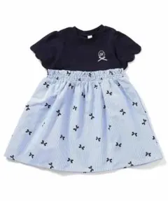 アプレレクール　柄スカラップドッキングワンピース　ストライプ　90センチ 新品