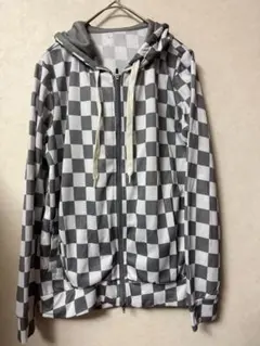 #4045 DANSKIN パーカー チェック柄 グレー系 Lサイズのサムネイル