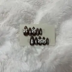 ブラウン アーモンド型ネイルチップ 10個セット ハンドメイド