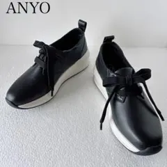【未使用級】ANYO スニーカー 厚底 レザー ブラック 23.5cmのサムネイル