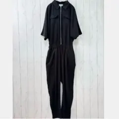 エゴイスト黒 S フロントジップドルマンオールインワンサロペット ウエストゴム