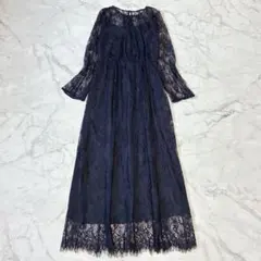 URBANRESEARCH ロッソ　配色レースナロードレス　ワンピース　ネイビー