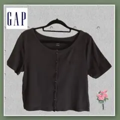 GAP 半袖 リブ ボタンフロント Tシャツ ブラック Lのサムネイル