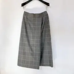 UNIQLO グレンチェック タックスカート グレー イエロー ミモレ丈のサムネイル