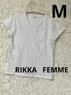 RIKKA FEMME Vネック ポケットTシャツ ホワイト Mのサムネイル