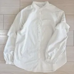 GUレディースオフホワイトトップスSフリル付きブラウスガーリー