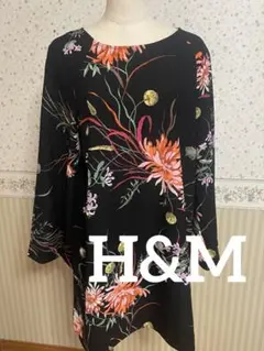 H&M 花柄 ブラック 長袖 ワンピース Sサイズ