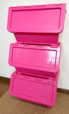 しーちゃん様専用　キャリコ 収納ボックス 3個セット ピンク 重ね置き可能