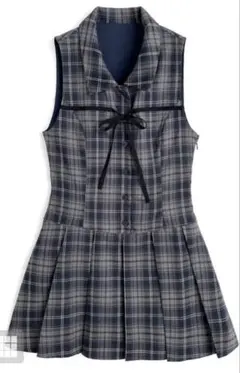 GRL チェック柄リボンノースリシャツミニワンピース