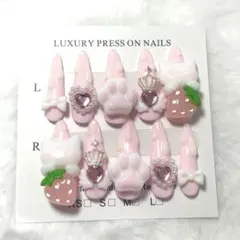 【現品】ネイルチップ 量産型 平成女児 ねこ パーツ ゴテゴテ ドロップネイル