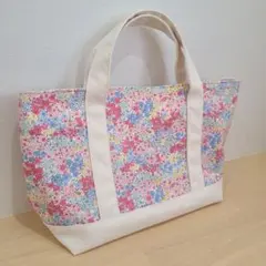 No.866 トートバッグ ハンドメイド　花柄　キャンバス　ピンク　小花柄