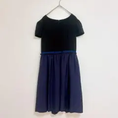 パーティードレス　ワンピース　半袖　ひざ丈　M ネイビー　結婚式　裏地　きれい