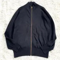 1480 ハイネックニットブルゾン 黒 ゴールド コットン100% ジャケット