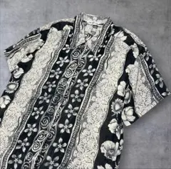 【極美品】SAN FUH レトロ 総柄シアーシャツ 半袖 黒 オーバーサイズLのサムネイル