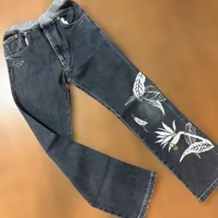 フェリシモ　HARAPPAシリーズ　カエル　フラワー刺繍 ウエストゴムデニムのサムネイル