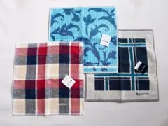 新品 Aquascutum アクアスキュータム タオルハンカチ3枚セット 赤 青