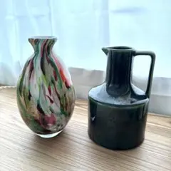 花瓶 2点セット マーブル模様 ガラス製 陶器製