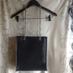 ZARA WOMAN スタッズ チェーン ショルダーバッグ 黒 ブラック 763のサムネイル