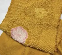 w-232 正絹帯揚げ 総絞り　振袖　成人式　梅尽くし　鬱金色