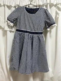 evelyn エブリン ネイビーとホワイトのギンガムチェック半袖ワンピース
