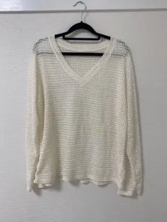 SHEIN メッシュ トップス 長袖 アイボリー オーバーサイズ　L