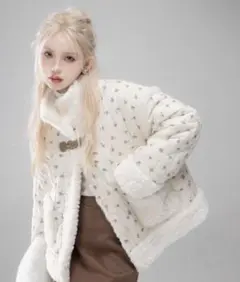 花柄 スタンドカラーリバーシブルアウター