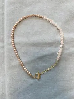 淡水パール・ローズクォーツネックレス　ハンドメイド
