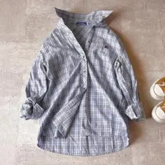 バーバリーロンドン ブルーレーベル ノバチェック ロゴ刺繍 長袖シャツ コットン