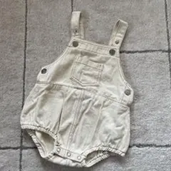 クリーム色　オーバーオールロンパース　70