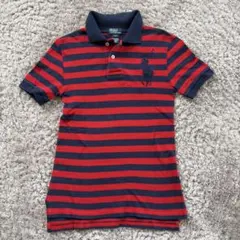 Polo by Ralph Lauren 赤ネイビー ストライプ ポロシャツ S