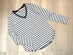 AZUL basic 裾ヘム ボーダーカットソー M ホワイト×ブラック