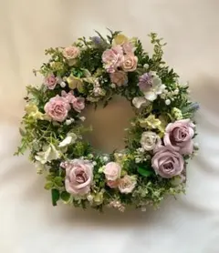 フラワーリース 風薫る17 咲き誇る花たちとグリーン 玄関リース 造花
