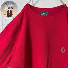 USA製 90s ワンポイント 刺繍 スウェット 無地 XL レッド US古着