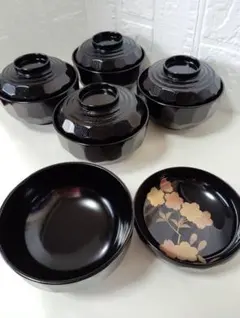 輪島塗　四季の花　蒔絵　亀甲型　煮物椀(吸物椀・雑煮椀)　5客