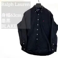 90s ラルフローレン BLAKE 黒 ブラック コットン シャツ 刺繍ロゴ M