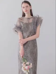フリル袖刺繍入りロングドレス SS フリル袖刺繍入りロングドレス SS - メルカリ