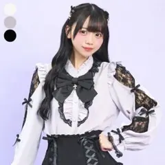 SecretHoney 袖スリット長袖ブラウス グレーのサムネイル